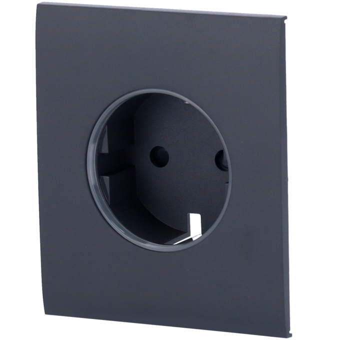 Tapa central para enchufe inteligente tipo F - Compatible con AJ-OUTLETCORE-SMART - Indicador LED sobre estado del enchufe y consumo - Botón táctil para control manual - Retroalimentación LED - Color grafito