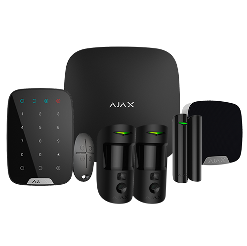 AJ-HUB2KIT4G-DP-PRO-B Kit de alarma profesional - Certificado Grado 2 - Comunicación Ethernet / dual SIM 4G - Inalámbrico 868 MHz Jeweller y Wings - Ajax HUB 2 4G, 2 PIRCAM, 1 contacto magnético - 1 mando, 1 teclado y 1 sirena interior