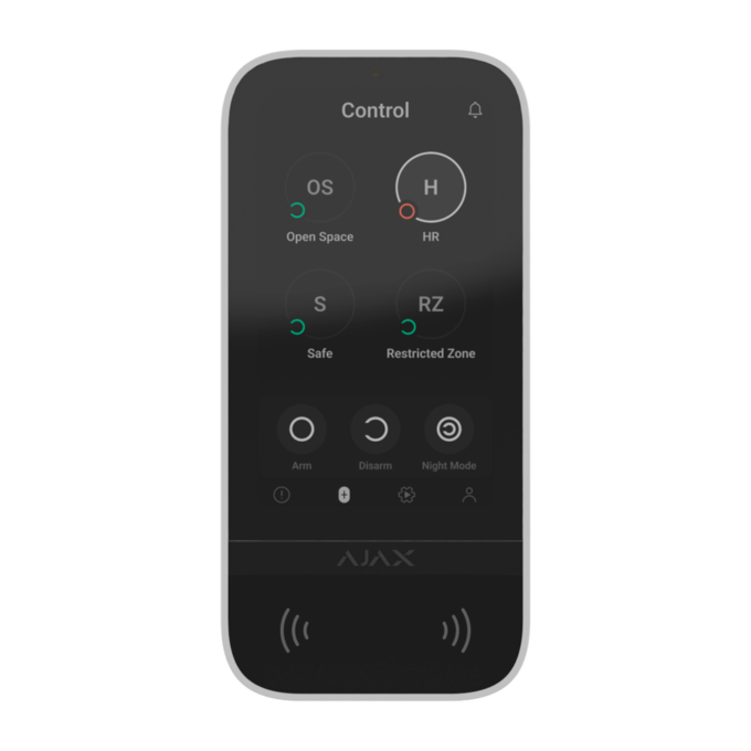 Teclado con pantalla táctil y RFID - Grado 2 - Inalámbrico 868 MHz Jeweller - Armado/desarmado total o por grupos - Control de los escenarios de automatización - Autenticación: códigos, lector RFID o Bluetooth - Notificaciones visuales y sonoras