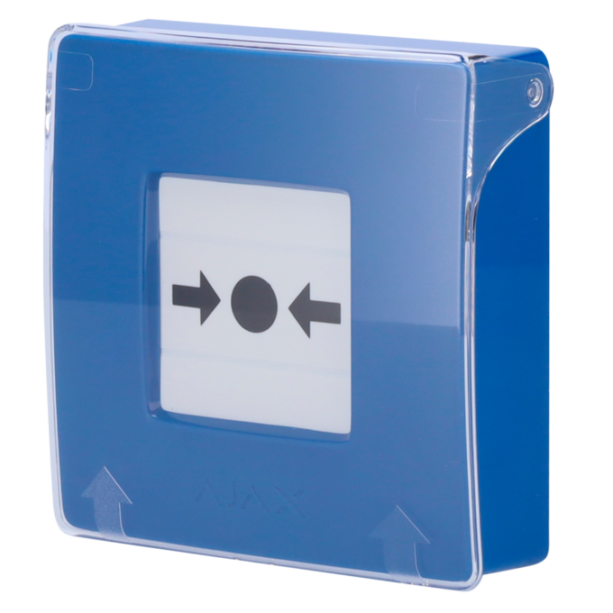 AJ-MANUALCALLPOINT-BLUE Botón manual de alarma de incendio azul - Inalámbrico 868 MHz Jeweller - Botón alarma incendio o activador de escenarios - Compatible con función de alarma interconectada - Transmisión de alarmas a CRA (configurable) - Alimentación 2 pilas CR123A