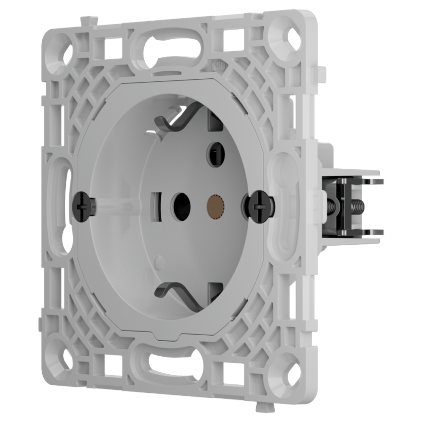 Enchufe básico vertical tipo F - Alimentación 250 V AC 50/60 Hz - Hasta 3.6 kW (carga resistiva a 250 V) - Protección contra polvo y salpicaduras - Anti inserción de objetos - Sin control remoto