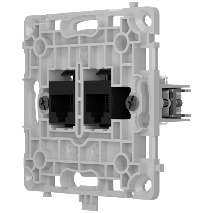 AJ-OUTLETCORE-LAN-B Enchufe Ethernet con dos puertos - Compatible con cables CAT.6 y CAT.5e - Transmisión de datos a alta velocidad - Requiere tapa: SOLOCOVER-LAN / SIDECOVER-LAN - CENTERCOVER-LAN - Color negro