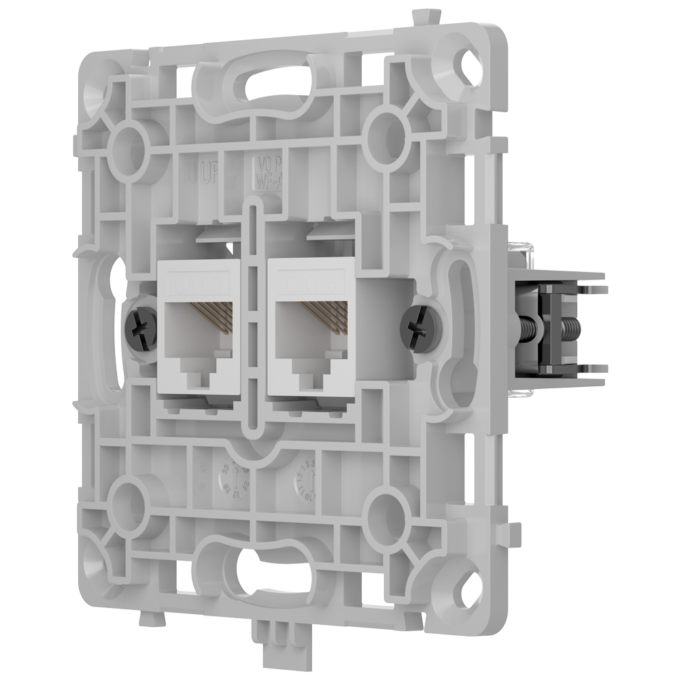 AJ-OUTLETCORE-LAN-W Enchufe Ethernet con dos puertos - Compatible con cables CAT.6 y CAT.5e - Transmisión de datos a alta velocidad - Requiere tapa: SOLOCOVER-LAN / SIDECOVER-LAN - CENTERCOVER-LAN - Color blanco
