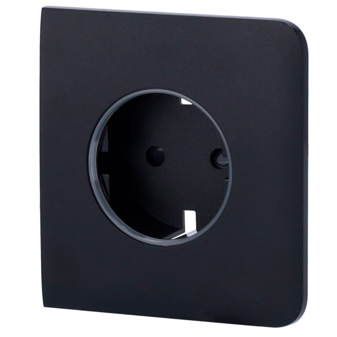 Tapa lateral para enchufe inteligente tipo F - Compatible con AJ-OUTLETCORE-SMART - Indicador LED sobre estado del enchufe y consumo - Botón táctil para control manual - Retroalimentación LED - Color negro