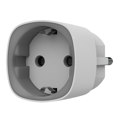 AJ-SOCKET-W Enchufe inteligente con control remoto - Inalámbrico 868 MHz Jeweller - Antena interna alcance 1000 m - 230 VAC 50 Hz / Hasta 2.5 kW (11 A) - Medidor de consumo - Color blanco
