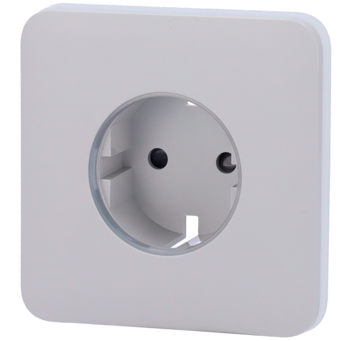 Tapa frontal para enchufe inteligente tipo F - Compatible con AJ-OUTLETCORE-SMART - Indicador LED sobre estado del enchufe y consumo - Botón táctil para control manual - Retroalimentación LED - Color niebla