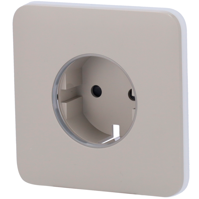 Tapa frontal para enchufe inteligente tipo F - Compatible con AJ-OUTLETCORE-SMART - Indicador LED sobre estado del enchufe y consumo - Botón táctil para control manual - Retroalimentación LED - Color oliva