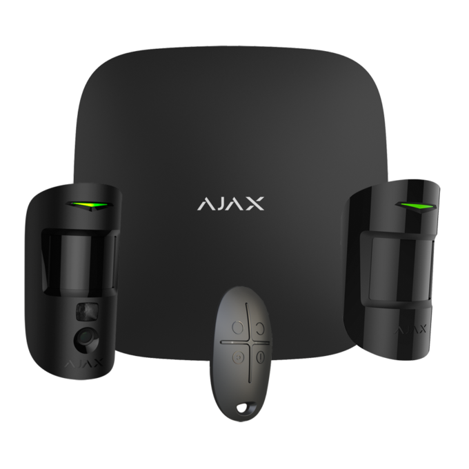 AJ-STARTERKIT-CAM-MP-B Kit de alarma profesional - Certificado Grado 2 - Comunicación Ethernet y dual SIM GPRS - Inalámbrico 868 MHz Jeweller y Wings - Ajax Hub 2, 1 PIRCAM - 1 detector PIR y 1 mando