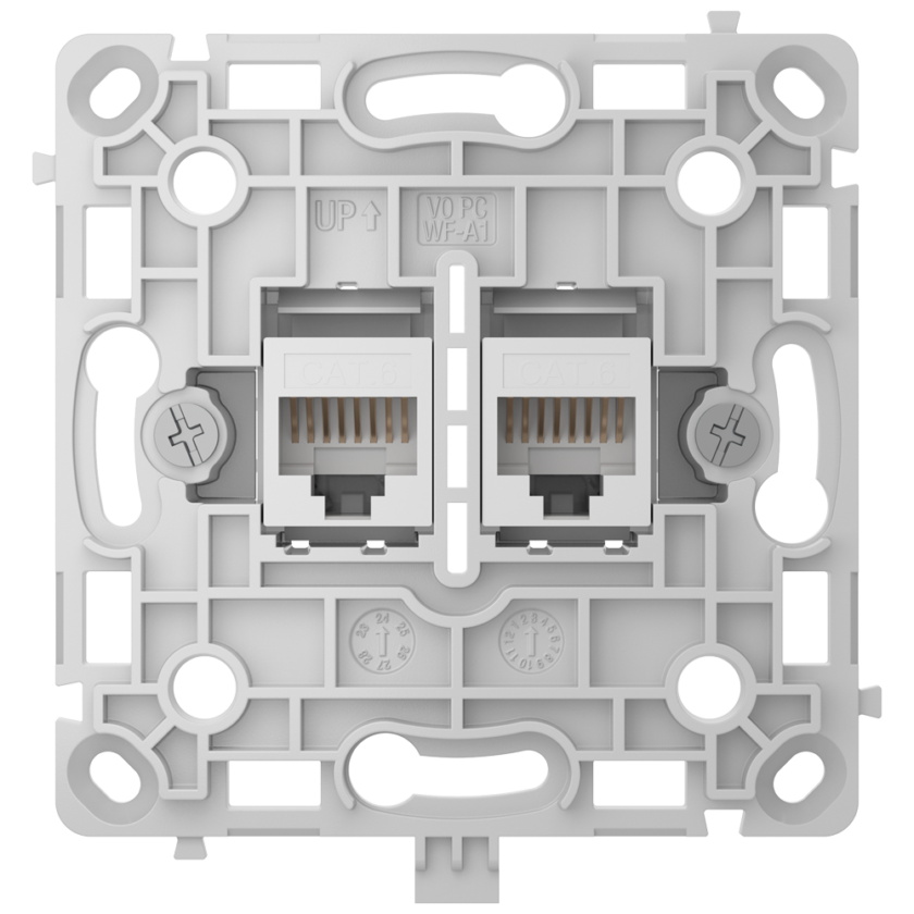 Enchufe Ethernet con dos puertos - Compatible con cables CAT.6 y CAT.5e  - Transmisión de datos a alta velocidad - Requiere tapa: SOLOCOVER-LAN / SIDECOVER-LAN - CENTERCOVER-LAN - Color blanco
