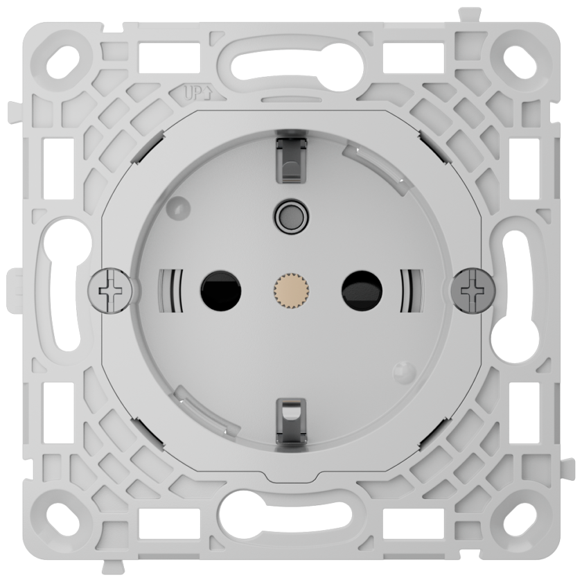 Enchufe básico vertical tipo F - Alimentación 250 V AC 50/60 Hz - Hasta 3.6 kW (carga resistiva a 250 V) - Protección contra polvo y salpicaduras - Anti inserción de objetos - Sin control remoto