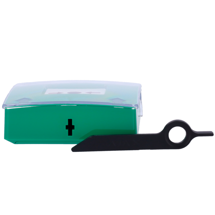 Botón manual de alarma de incendio verde - Inalámbrico 868 MHz Jeweller - Botón alarma incendio o activador de escenarios - Compatible con función de alarma interconectada - Transmisión de alarmas a CRA (configurable) - Alimentación 2 pilas CR123A