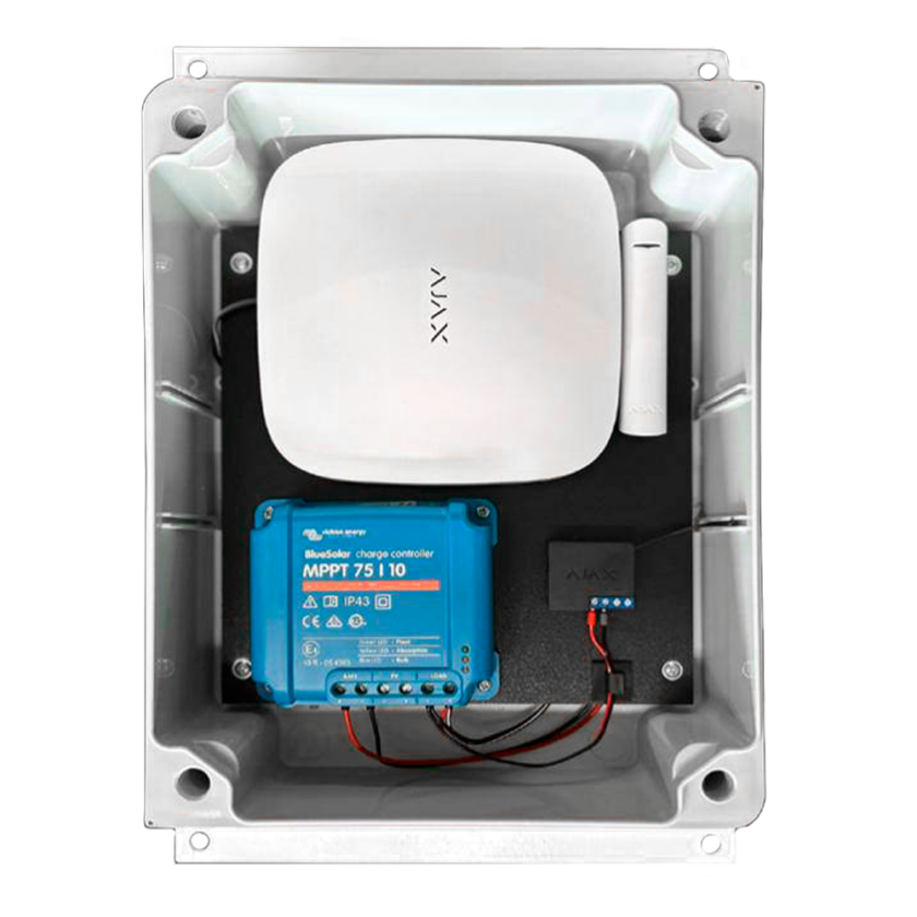 Torre para protección perimetral 360º - Alimentación solar / Foto verificación -  Incluye panel solar y regulador MPPT - Base con 2 bloques antivibración  - Conexionado para batería de respaldo plomo 12 V - Compatible con sistema Ajax