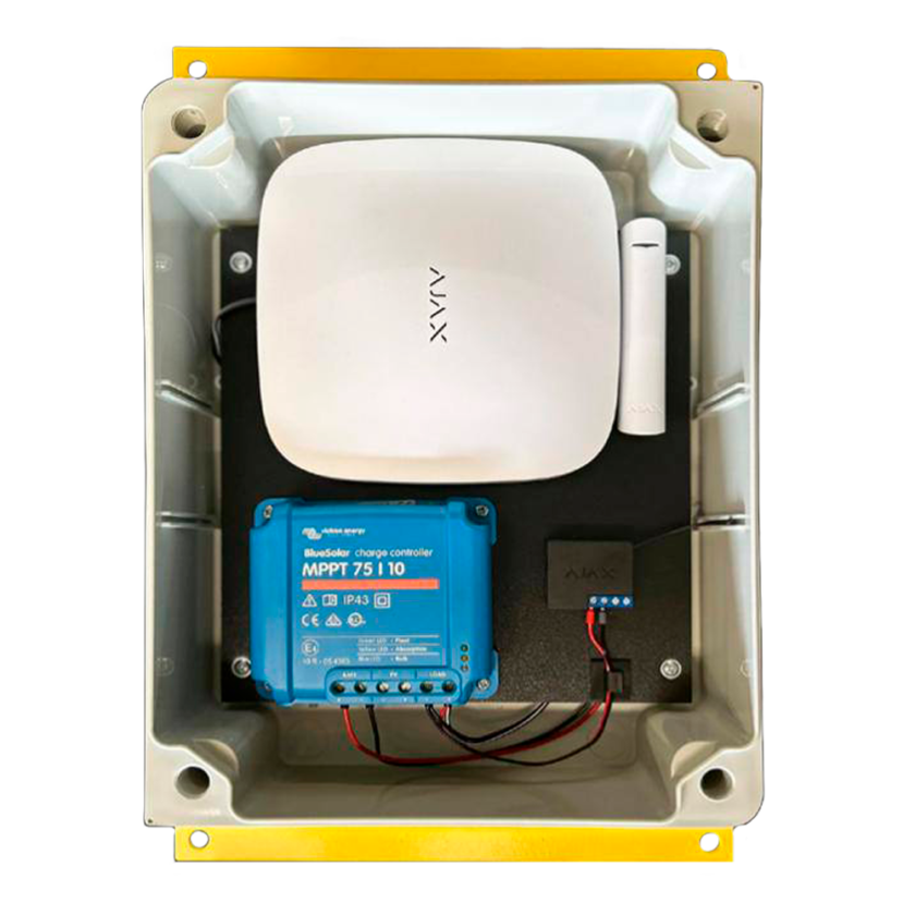 Torre para protección perimetral 360º - Alimentación solar / Foto verificación -  Incluye panel solar y regulador MPPT - Base con 2 bloques antivibración  - Conexionado para batería de respaldo plomo 12 V - Compatible con sistema Ajax