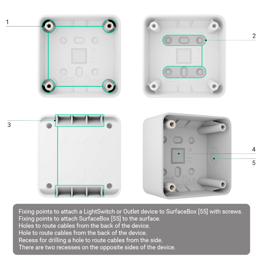 Caja de montaje para un dispositivo - Uso interiores - Compatible con AJ-SOLOBUTTON o AJ-SOLOCOVER - Factor de forma europeo 55 - Colo blanco