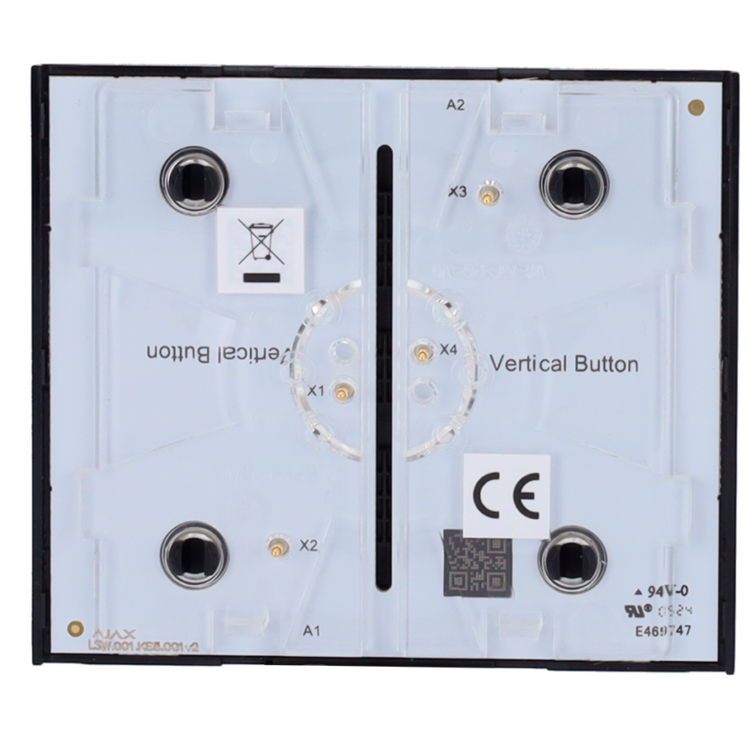Panel táctil para interruptor de luz doble  - Compatible con AJ-LIGHTCORE-2G-VERT - Retroiluminación LED - Panel táctil central sin contacto - Color negro - Ajax - LightSwitch CenterButton Vertical