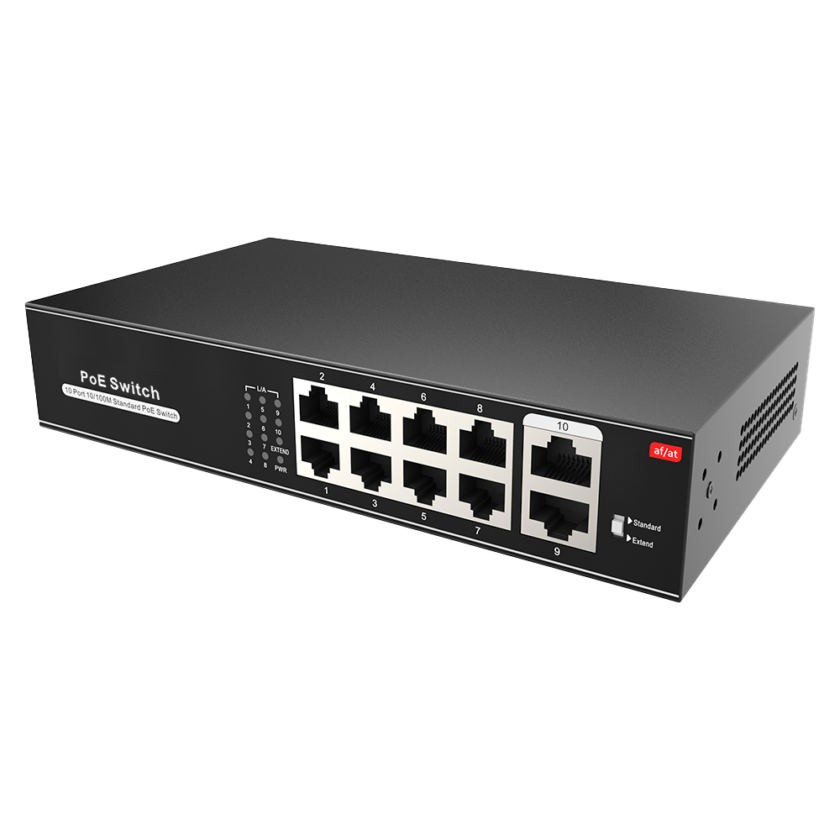 Switch PoE Fast Ethernet (4 u 8 puertos) con CCTV Extend hasta 250m